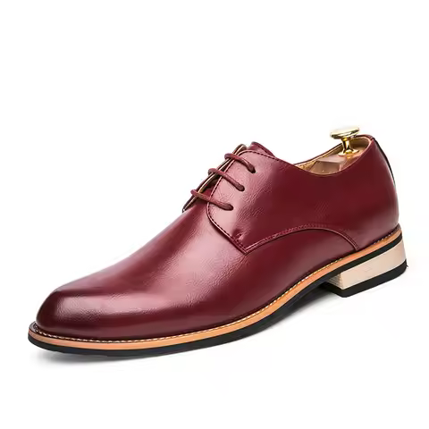 English Style Red Classic Men's Leather Casual Shoes Interview Men's Business Shoes Versatile Pointe