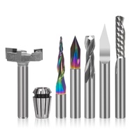 LUNYEE 1/4" Shank CNC Router Bits Essential Kit Termasuk 1/4" ER11 High Precision Collet, V-bit, End