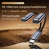 2 In 1 Type USB C to Dual USB C Headphone Jack Adapter Type C Charge Audio Aux Adapter For Phone 15 