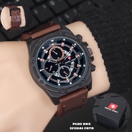 Jam tangan pria Swiss Army tali kulit premium 243