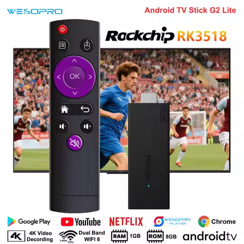 WESOPRO Android 14 TV Stick G2 Lite Smart IPTV Media Player 1GB RAM 8GB ROM Dual-band 2.4GHz/5.0GHz 