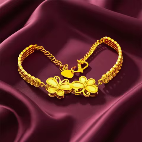 24K Gold AU999 Women's Butterfly Ring-Bracelet-Necklace Set 3D Butterfly Gradient Gold-Plating Daily