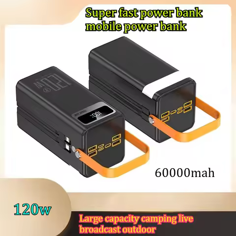 60000 MAh Large Capacity Camping Live Broadcast Outdoor 120W Super Fast Power Bank with Long Enduran