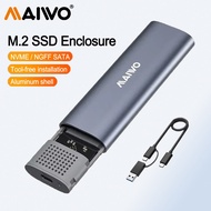 MAIWO 2-in-1 Type-C Cable M.2 NVMe SATA SSD Enclosure Adapter 10Gbps Compabitle SSD Size 2230/2240/2