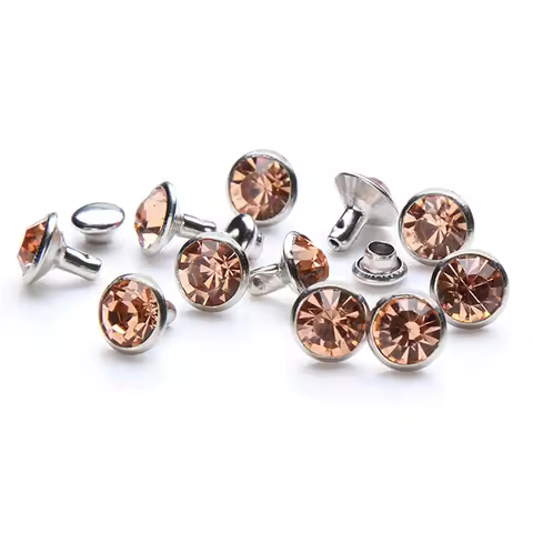 100Sets 6mm&8mm Light Peach Crystal Rhinestone Rivets Studs Silver Metal Base for Clothing Bag Leath