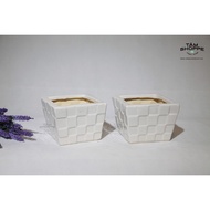 SQUARE STRIPED WHITE CERAMIC POT NO. 29