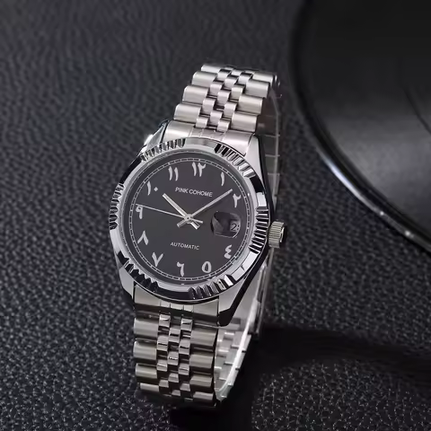 Luxury Steel Arabic Numbers Watches Automatic Movement Urdu Numerals Mechanical Wristwatch Men Water