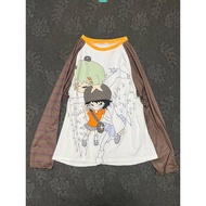 Japanese-style YK2 Anime Print Striped Drop-shoulder Loose-fit Long-sleeved T-shirt for Women [GR]