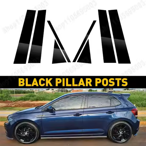 8Pcs Black Car Door Window Column BC Pillar Post Cover Trim PC Material Sticker For Volkswagen VW Po