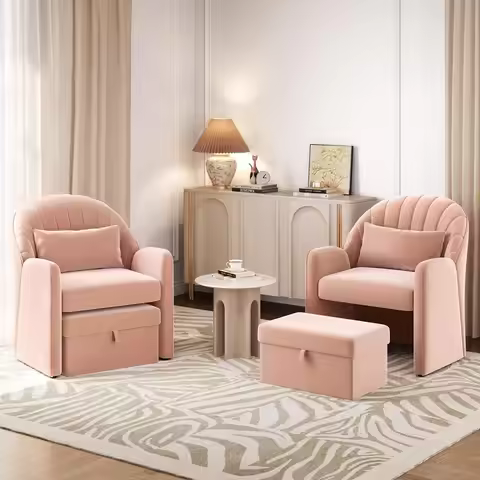 Small Barrel Accent Chair with ootrest Set o 2, Velvet ern Comy Cute Elegant Reading Chairs with Lum