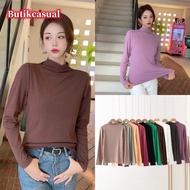 women plain tshirt plus size shirt half high neck long sleeve thicken new autumn slim shirts  tshirt