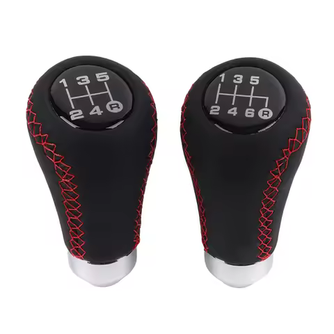 Universal 5 6 Speed Car Red Line Leather Aluminum Auto Manual Transmission Gear Shift Knob Shifter H
