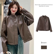 Stand Collar Jacket Women Style Retro PU Sweet Short Cool Motorcycle Suit YES