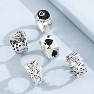 5 Buah/Set AS Cincin Spade Gaya Punk Antik Casino Ring Set / Las Vegas Ring / Poker Ring Cincin Punk