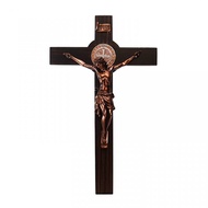 Yeraya Catholic Hanging Cross Teak Wood Benedict Copper Medal 50cm Catholic Cross Benedict Cross Cat