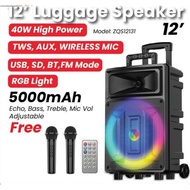 (Free 2 Mic) ZQS12131 40W Portable Wireless Bluetooth Karaoke Speaker Wireless Mic 12Inch Speaker