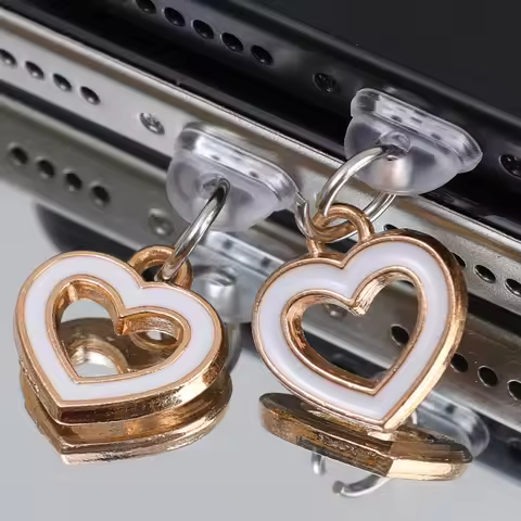 Mobile Phone Dust Plug Hollow Love Heart DIY Decoration Pendant For iPhone 15 16 Samsung Mi Type C P