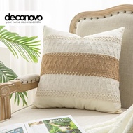 Throw Pillow Covers 45x45 Cotton Burlap Textured Striped Woven Boho Cushion Cover