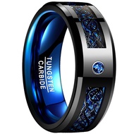 Tungsten Steel Ring Inlaid with Black Dragon Pattern Blue Red Green Fiber Men's Tungsten Steel Ring 