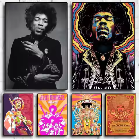 Famous Rock Star Jimi Hendrix Creative Poster Self-adhesive Art Waterproof Paper Sticker Coffee Hous