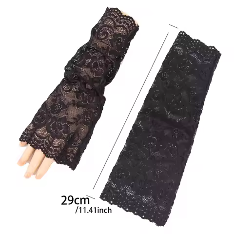 1 Pair Arm Sleeves Lace Sunscreen Short Gloves Ultra-thin UV Protection Arm Cover for Summer Sunbloc