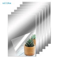 [SILI]Mirror Decal Self Adhesive Flexible Waterproof Reflect Clear Home Decoration Square Shape Bathroom Living Room Home Mirror Sticker Home Mirror