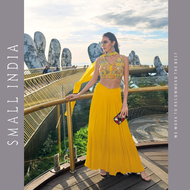 {**ส่งฟรี**} SMALL INDIA 🌺 Women Beauty Ethnic Western Palazzo Set ชุดเซ็ทเสื้อกางเกง 🌺 Women Mustar