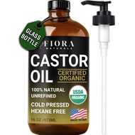 OrganicCastorOilinGlassBottle–16OzColdPressed&Hexane-Free–USDACertified–HairGrowthOilForLashes,Brows