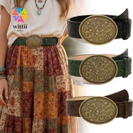WITTII Western Cowboy Belt, Retro Punk Rock Carved Buckle Embossed Belt, Fashion Vintage Y2K PU Leat