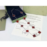 Vca's new 18k gold rhodochrosite 10 flower four-leaf clover sweater chain women's luxury high-end ne