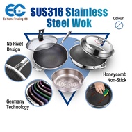 316 Stainless Steel Wok Non Stick Wok Honeycomb Wok Frying Wok Cookware Kuali Non Stick Kuali Wok St