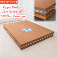 Cadar Tilam Zip Bedsheet Cover Premium Cotton Waterproof Bedsheet Cover Plain Single 4"/6"/8 TilamKa