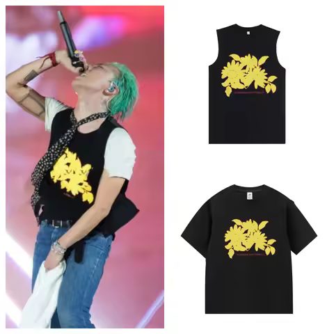 GD G-Dragon's concert in Bangkok 2025 Same T-shirt Yellow Flower Print Tank for Fans Summer Short Sl