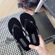 K3VH French-Style Velvet Flip-Flops with Rhinestone Buckle - Women's Casual Home Slipper