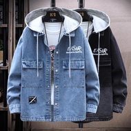 kedai panas lelaki musim bunga dan musim gugur kot kasual hooded jeans jaket baru tampan pelajar rem