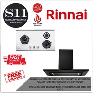 RINNAI RH-C1059-PBR SLEEK &amp; STYLISH MATT BLACK DESIGN PLASMA FILTER TECHNOLOGY CHIMNEY HOOD  +  RINNAI RB-93TS 3 BURNER BUILT-IN HOB STAINLESS STEEL TOP PLATE