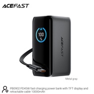 ACEFAST PB0902-10000-MTGR พาวเวอร์แบงค์ 10000mAh 45W PD Fast Charge พร้อมสาย USB-C ในตัว จอสี TFT ชา
