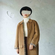 尋寶古著-DAKS經典駝色格紋毛呢連袖大衣外套