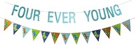 Four Ever Young Banner, for 4th Birthday Party Decorations Supplies, Un Four Gettable Blue Glitter F