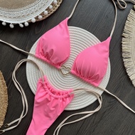 2025 Nylon Pink Heart Bikini Women's Suit Low-Waist Lace-Up Fashion biquini