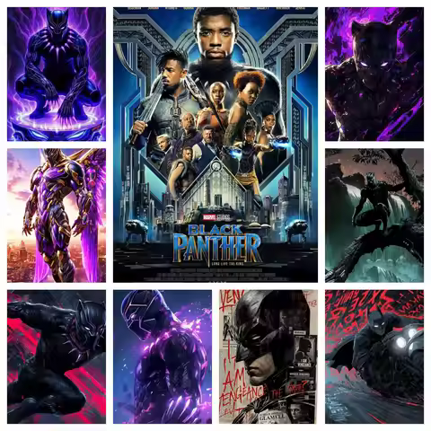 Black Panther Shiny Bright Diamond Painting Set Diamond Embroidery Cross Stitch Handmade Art Gift Cr