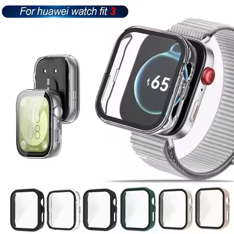 Glass+Cover For Huawei Watch Fit 3 All-Around Screen Protector Hard PC Bumper Tempered Glass Watch C