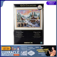 [sgstock] Dimensions Gold Collection Counted Cross Stitch Kit, Holiday Village Christmas Cross Stitch, 16 Count Dove Gre
