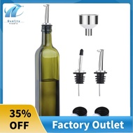 Glass Olive Oil Bottle-500 Ml Green Oil and Vinegar Bottle with Pourer and Funnel-Olive Oil Carafe