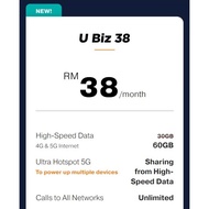 Umobile UBiz 38 Bulanan RM38 Dengan Unlimited Call, 60GB High-Speed Data Internet 5G &amp; 4G Can Share Hotspot, Postpaid