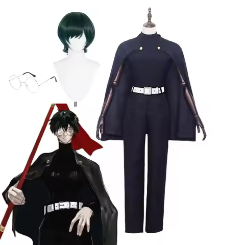 Zenin Maki Cosplay Anime JJK Costume Cloak Glasses Green Short Wig