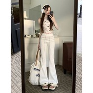 高腰顯瘦喇叭運動褲女裝 修身微喇衛褲 秋裝休閒褲- 白灰色 S