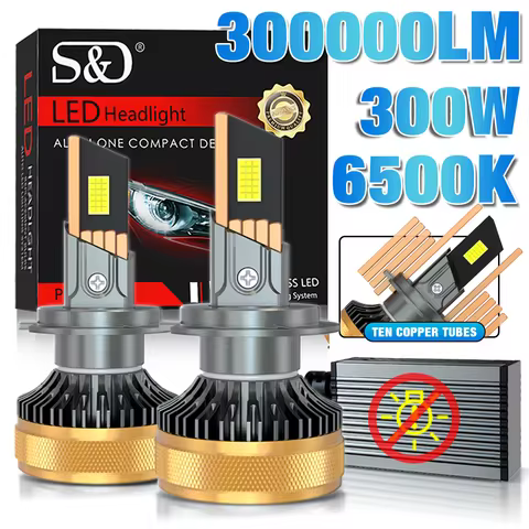 S&D H7 H4 LED 300000LM 300W Car Headlight Bulb H1 H11 9005 9006 6500K Auto Fog Light 10 Copper Tube 