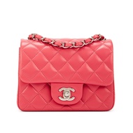 Chanel Pink Quilted Lambskin Mini Square Classic Single Flap Silver Hardware, 2019