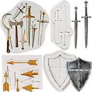 Sword Silicone Molds Weapon Axe Fondant Mold Swords Shield Battle Mold Arrow Chocolate Molds For Cak